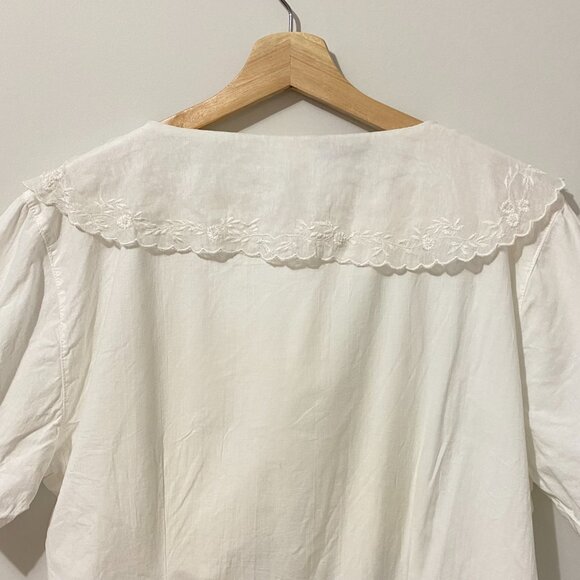 Vintage White Button Up Blouse Large Lace Collar Pleats Cottagecore Victorian - Picture 10 of 11